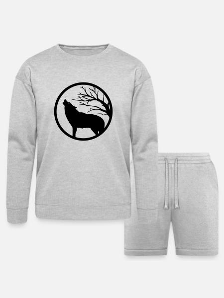 Howling wolf - Bella + Canvas Unisex Sweatshirt & Short Set - heather gray
