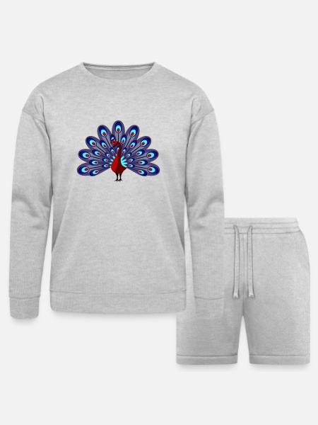 Peacock Burgundy - Bella + Canvas Unisex Sweatshirt & Short Set - heather gray