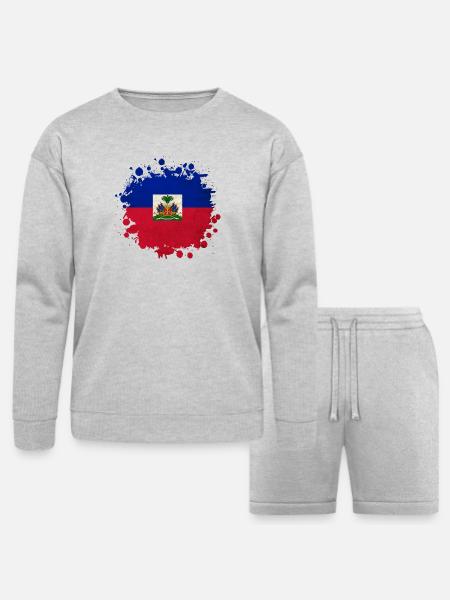 Haiti flags blob - Bella + Canvas Unisex Sweatshirt & Short Set - heather gray