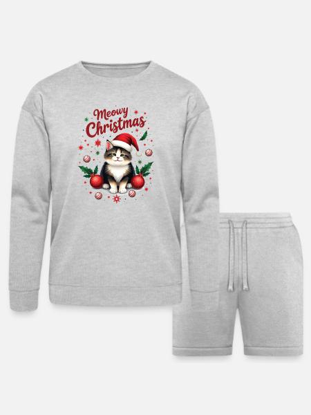 Meowy Christmas - Bella + Canvas Unisex Sweatshirt & Short Set - heather gray