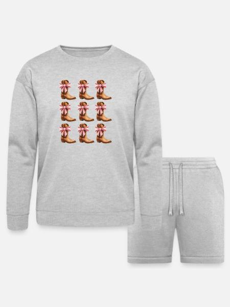 Cowgirl Boots and Pink Bows Rodeo - Bella + Canvas Unisex Sweatshirt & Short Set - heather gray