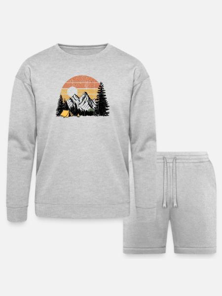 Sunset Camp Silhouette - Bella + Canvas Unisex Sweatshirt & Short Set - heather gray