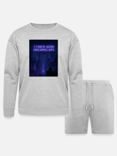 Cyber-Noir Dreamscape Design - Bella + Canvas Unisex Sweatshirt & Short Set - heather gray