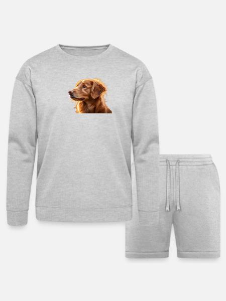 Warm Golden Retriever Silhouette Art - Bella + Canvas Unisex Sweatshirt & Short Set - heather gray