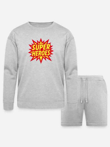 Superheroes Burst Comic Style - Bella + Canvas Unisex Sweatshirt & Short Set - heather gray