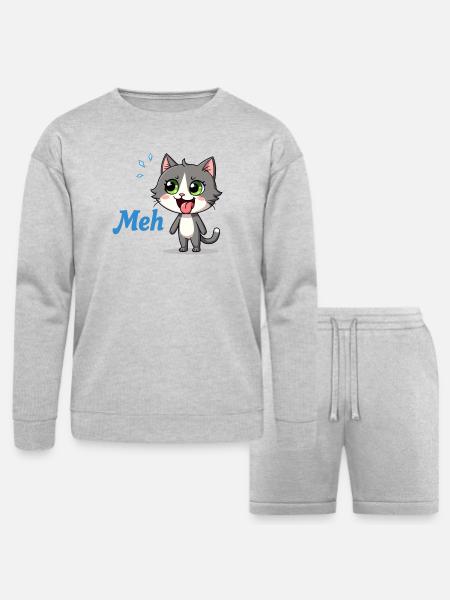 Meh – Funny Cat Meme - Bella + Canvas Unisex Sweatshirt & Short Set - heather gray