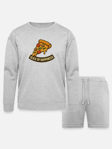 Slice of Happiness Pizza Slice - Bella + Canvas Unisex Sweatshirt & Short Set - heather gray