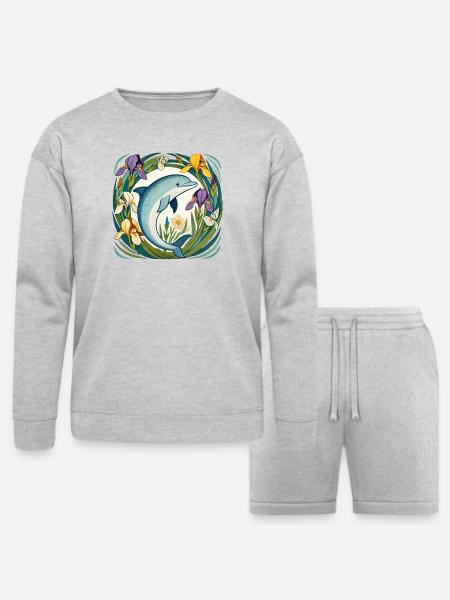 Dolphin in Iris Circle - Bella + Canvas Unisex Sweatshirt & Short Set - heather gray