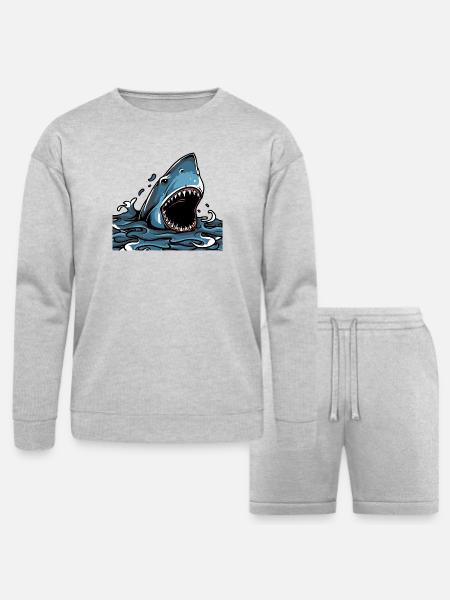 Shark Attack Splash - Bella + Canvas Unisex Sweatshirt & Short Set - heather gray