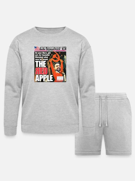 The Red Apple New York Post Zohran Mamdani  - Bella + Canvas Unisex Sweatshirt & Short Set - heather gray