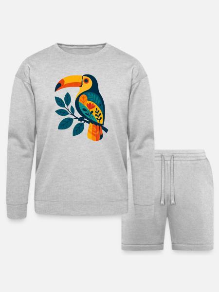 Bold Tropical Toucan Art - Bella + Canvas Unisex Sweatshirt & Short Set - heather gray