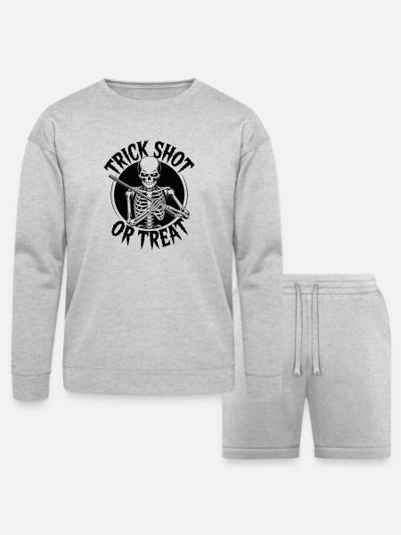Trick Shot or Treat Skeleton - Bella + Canvas Unisex Sweatshirt & Short Set - heather gray