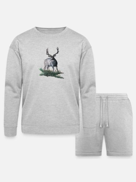 Mule deer buck sketch - Bella + Canvas Unisex Sweatshirt & Short Set - heather gray