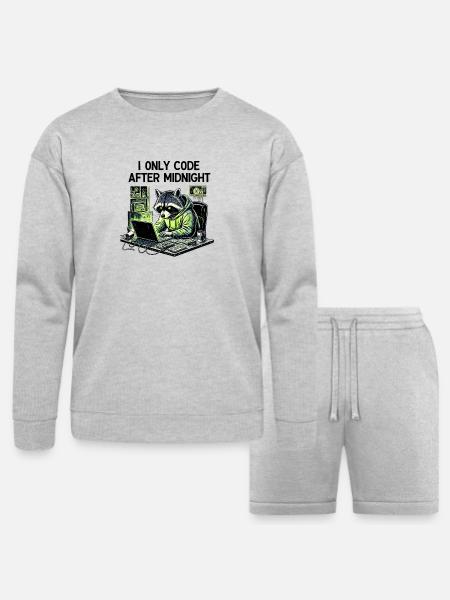 Midnight Coder Raccoon - Bella + Canvas Unisex Sweatshirt & Short Set - heather gray