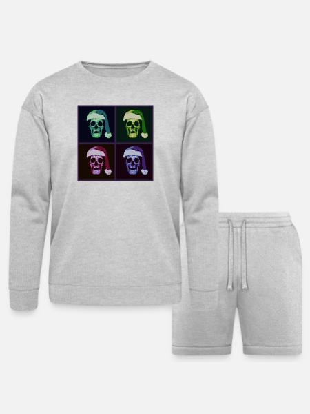 Pop Art Skull Santa Halftone - Bella + Canvas Unisex Sweatshirt & Short Set - heather gray