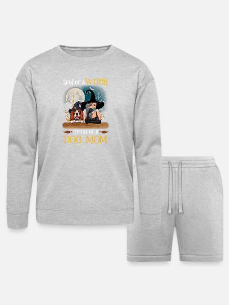 Witch Dog Mom Heart - Bella + Canvas Unisex Sweatshirt & Short Set - heather gray