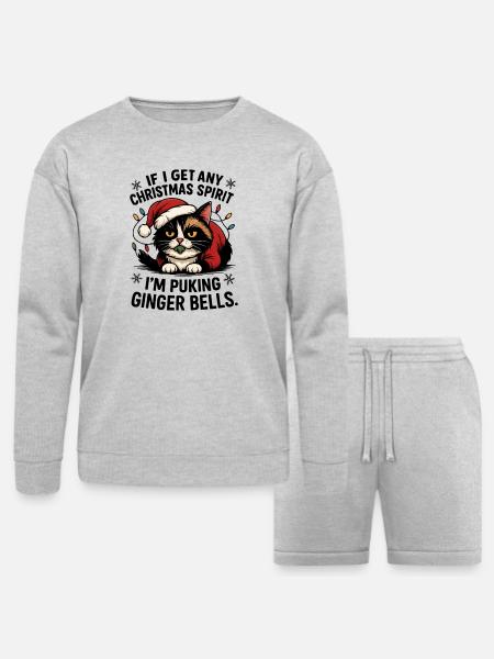 Grumpy Cat in Santa Hat - Bella + Canvas Unisex Sweatshirt & Short Set - heather gray