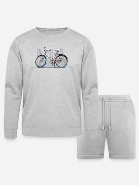Rustic City Bicycle Sketch - Bella + Canvas Unisex Sweatshirt & Short Set - heather gray