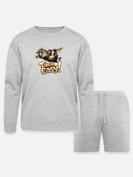 Take It Easy Sloth Graphic - Bella + Canvas Unisex Sweatshirt & Short Set - heather gray