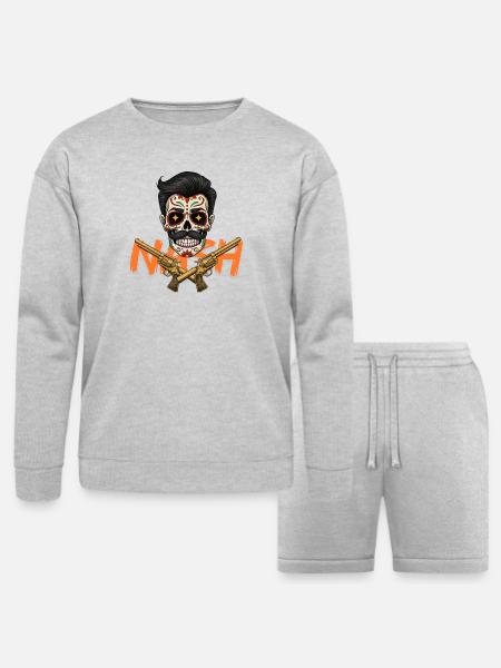Sugar Skull Gunslinger Tee - Bella + Canvas Unisex Sweatshirt & Short Set - heather gray