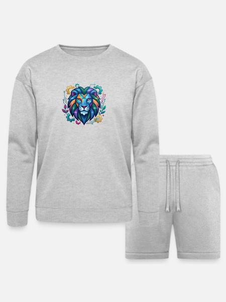 Vivid Circuit Lion Tech Art - Bella + Canvas Unisex Sweatshirt & Short Set - heather gray