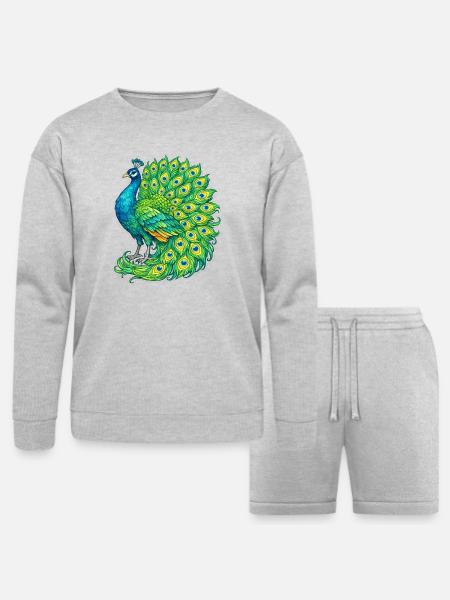 Vivid Peacock Cascade - Bella + Canvas Unisex Sweatshirt & Short Set - heather gray