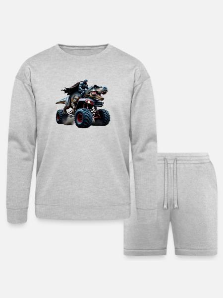 Prehistoric Power Rider - Bella + Canvas Unisex Sweatshirt & Short Set - heather gray