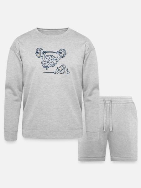 Brain Gains Lifting Weights - Bella + Canvas Unisex Sweatshirt & Short Set - heather gray