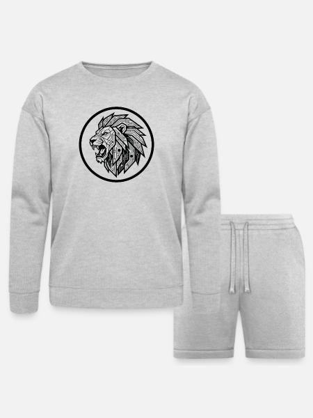 Future Tech Lion - Geometric Circuit Art - Bella + Canvas Unisex Sweatshirt & Short Set - heather gray