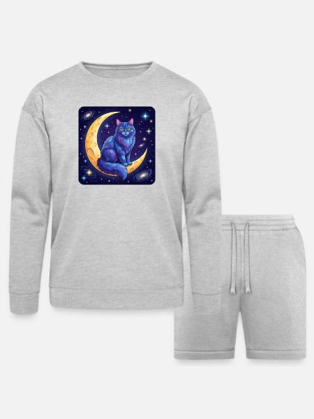 Blue Moon Cat in Space - Bella + Canvas Unisex Sweatshirt & Short Set - heather gray