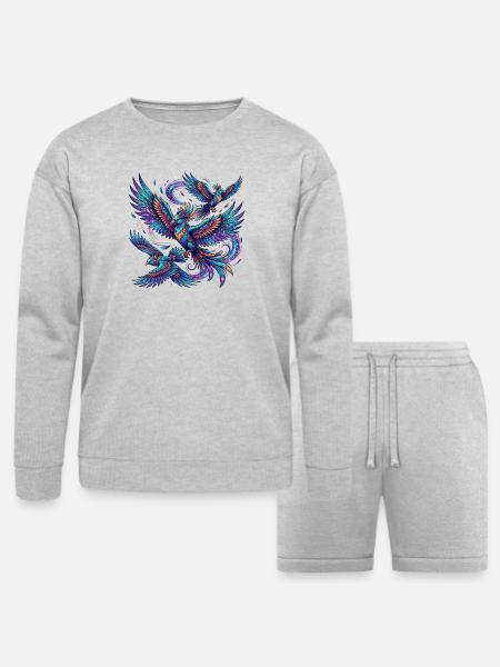 Fantastical birds in flight - Bella + Canvas Unisex Sweatshirt & Short Set - heather gray