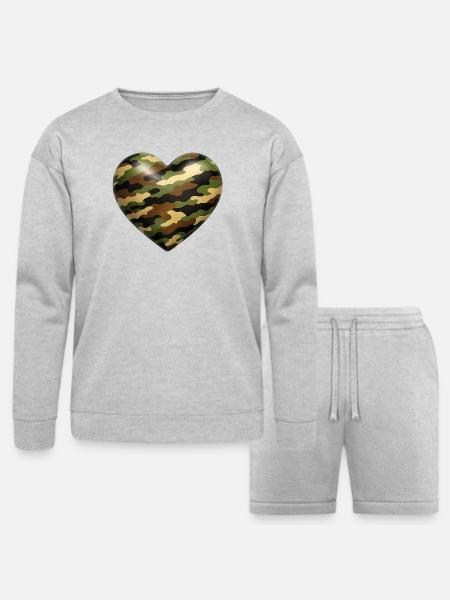 Camo Heart - Bella + Canvas Unisex Sweatshirt & Short Set - heather gray