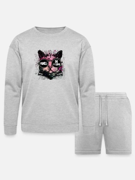Rebel Cat Neon Splash Glasses - Bella + Canvas Unisex Sweatshirt & Short Set - heather gray