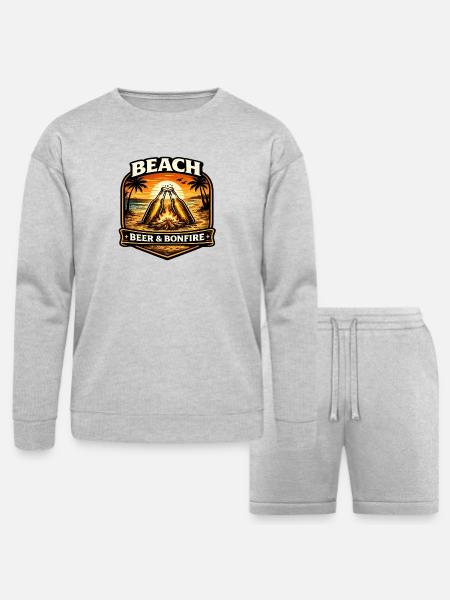 Beach Bonfire Beer Emblem - Bella + Canvas Unisex Sweatshirt & Short Set - heather gray