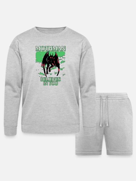 Mothman Believes In You - Bella + Canvas Unisex Sweatshirt & Short Set - heather gray