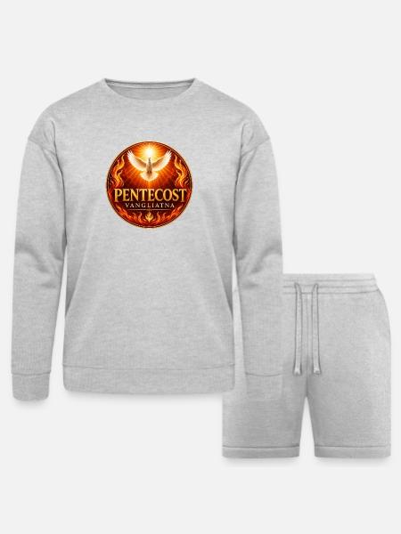 Pentecost Flame Dove Emblem - Bella + Canvas Unisex Sweatshirt & Short Set - heather gray