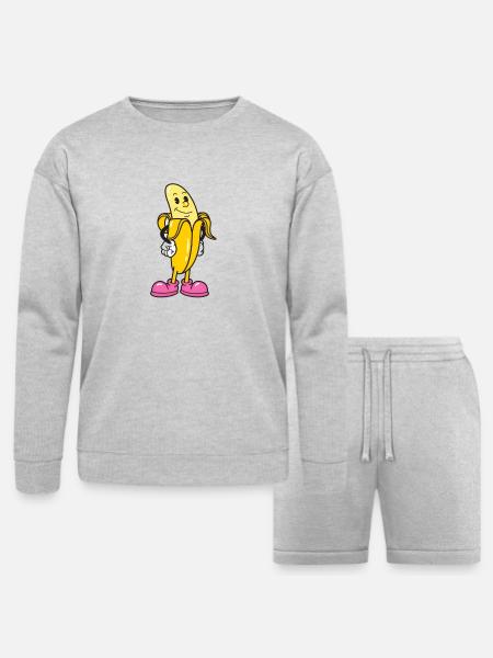 Banana Mascot in Pink Sneakers - Bella + Canvas Unisex Sweatshirt & Short Set - heather gray