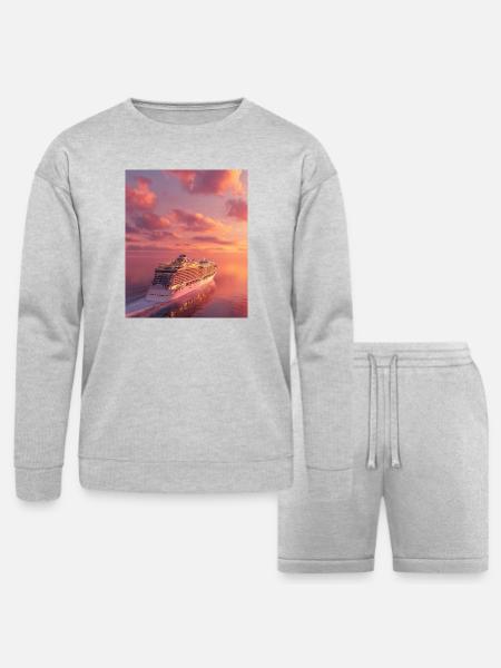 Sunset Cruise Lux Ship - Bella + Canvas Unisex Sweatshirt & Short Set - heather gray