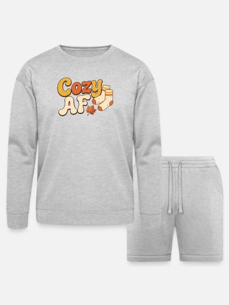 Cozy AF Autumn Socks - Bella + Canvas Unisex Sweatshirt & Short Set - heather gray