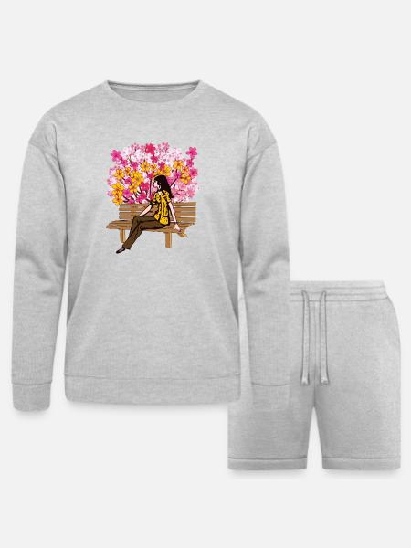 Floral Bloom Bench Serenity - Bella + Canvas Unisex Sweatshirt & Short Set - heather gray