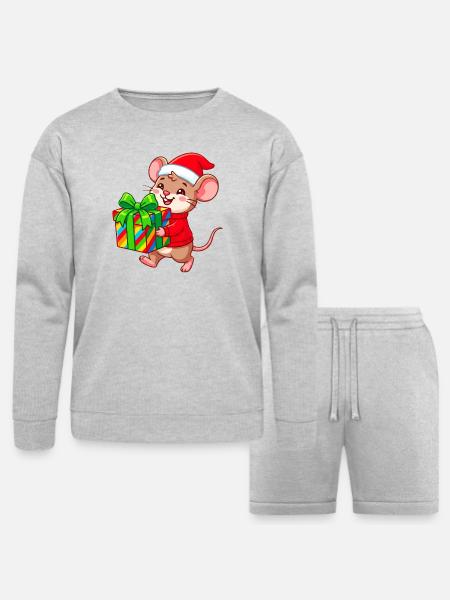 Cheerful Holiday Mouse Gift - Bella + Canvas Unisex Sweatshirt & Short Set - heather gray