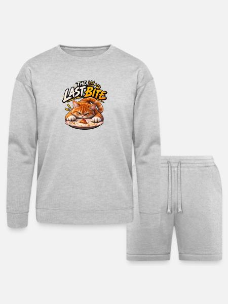 The Last Bite Cat Pizza - Bella + Canvas Unisex Sweatshirt & Short Set - heather gray