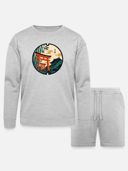 Kyoto Manhole Art - Bella + Canvas Unisex Sweatshirt & Short Set - heather gray