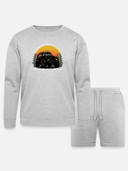 GO_WHERE_THERE_IS NO ROAD - Bella + Canvas Unisex Sweatshirt & Short Set - heather gray