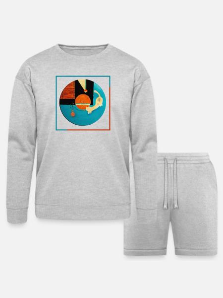 Abstract Cat Orbit Circle - Bella + Canvas Unisex Sweatshirt & Short Set - heather gray