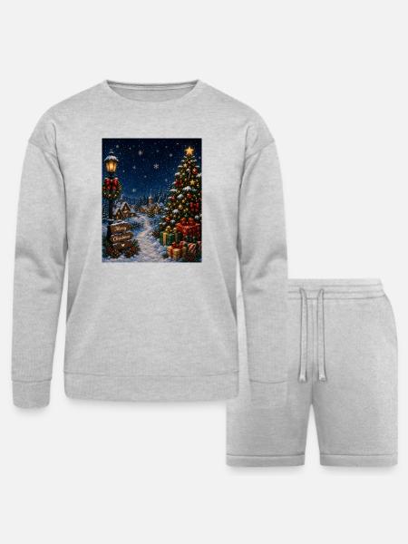 Snowlit Christmas Village - Bella + Canvas Unisex Sweatshirt & Short Set - heather gray