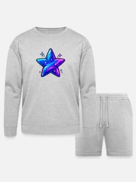 Cosmic Galaxy Star - Bella + Canvas Unisex Sweatshirt & Short Set - heather gray