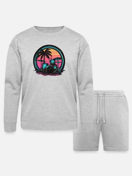 Trap Set Graphic - Bella + Canvas Unisex Sweatshirt & Short Set - heather gray