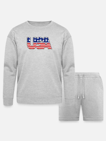 American Flag USA Logo - Bella + Canvas Unisex Sweatshirt & Short Set - heather gray