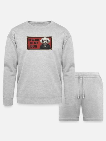 Beware of my dog - Bella + Canvas Unisex Sweatshirt & Short Set - heather gray